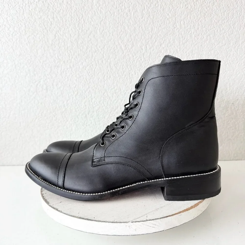 NEW Lane Mens Black Ankle Boots Size 13.5 Lace-up Short Boot Casual Leather Sole